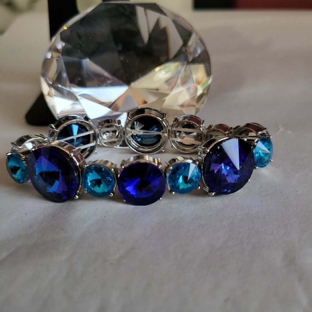 TEAL & BLUE STONE STRETCH BANGLE FASHION BRACELET
